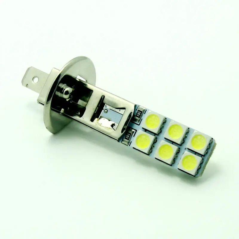 2pcs CNILUCKY Top Quality H1 12 LEDS Thin Flat Replacement Headlight Fog Lamp 4W 5050 LED Bulbs Super Bright White Auto Parts