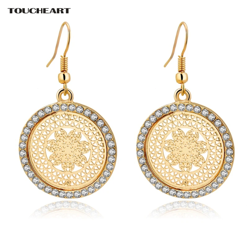 Toucheart Crystal Brand Wedding Earrings With Stones For Women Toucheart Crystal Brand Wedding Earrings With Stones For Women Gold Color Round Antique Fashion Jewelry In Drop From