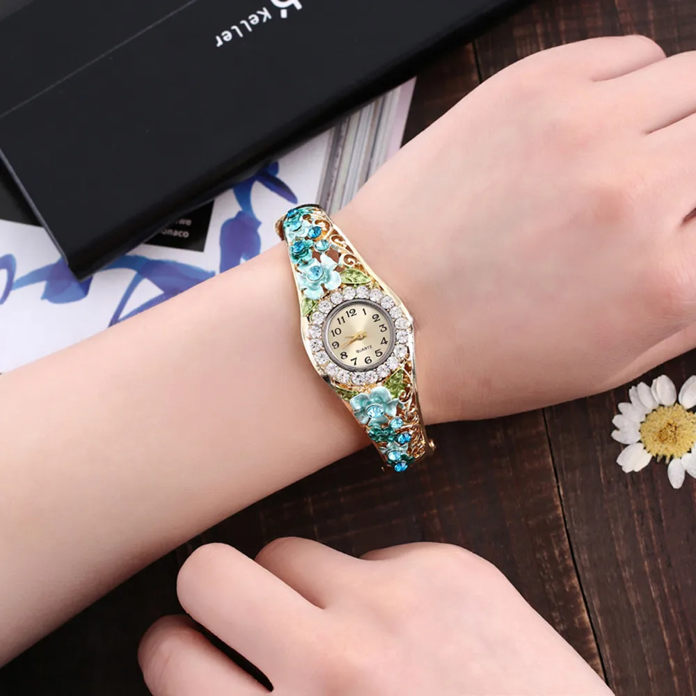 Часы Специальное предложение модные повседневные женские часы-браслет сплав цветы бриллиантовые часы платье кварцевые часы Relogio Feminino