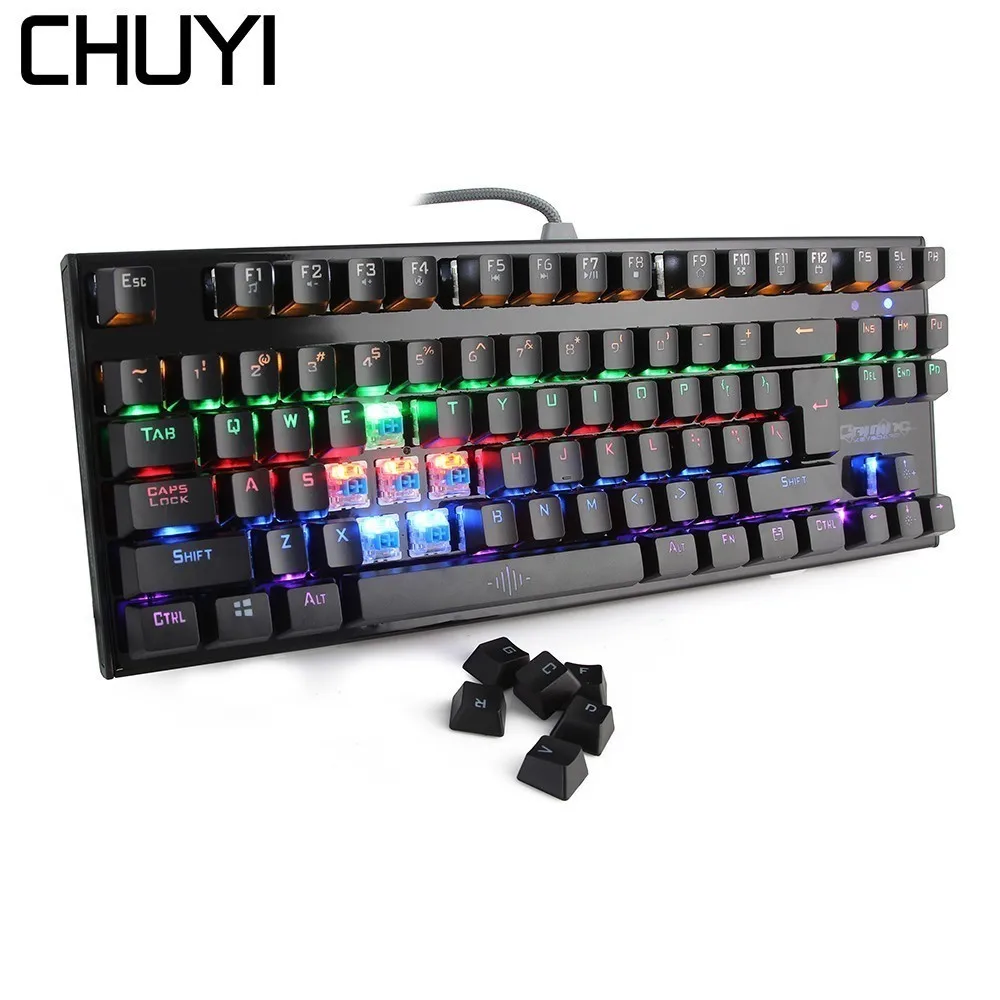 

CHUYI 87 Keys Wired Gaming Keyboard USB RGB Backlit Russian English Mechanical Keyboards With Keyboard Clips For Laptop Desktop