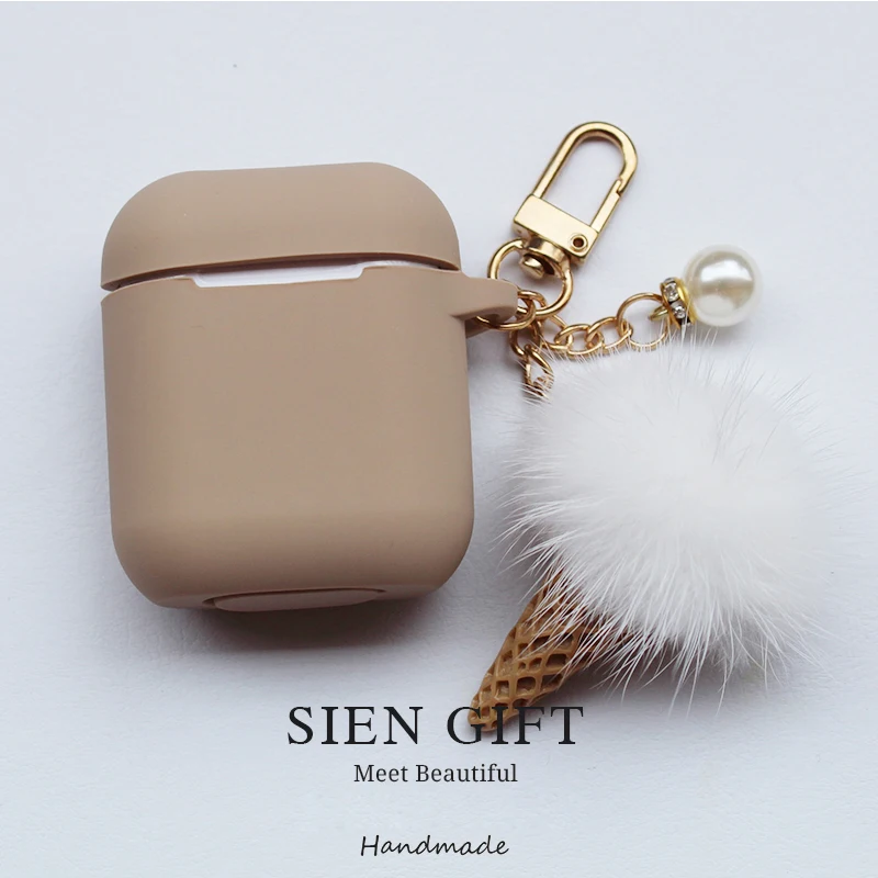 New Cute Ice Cream Silicone Case for Apple Airpods Accessories Bluetooth Earphone Case Headphone Box Decoration Cover Key Ring