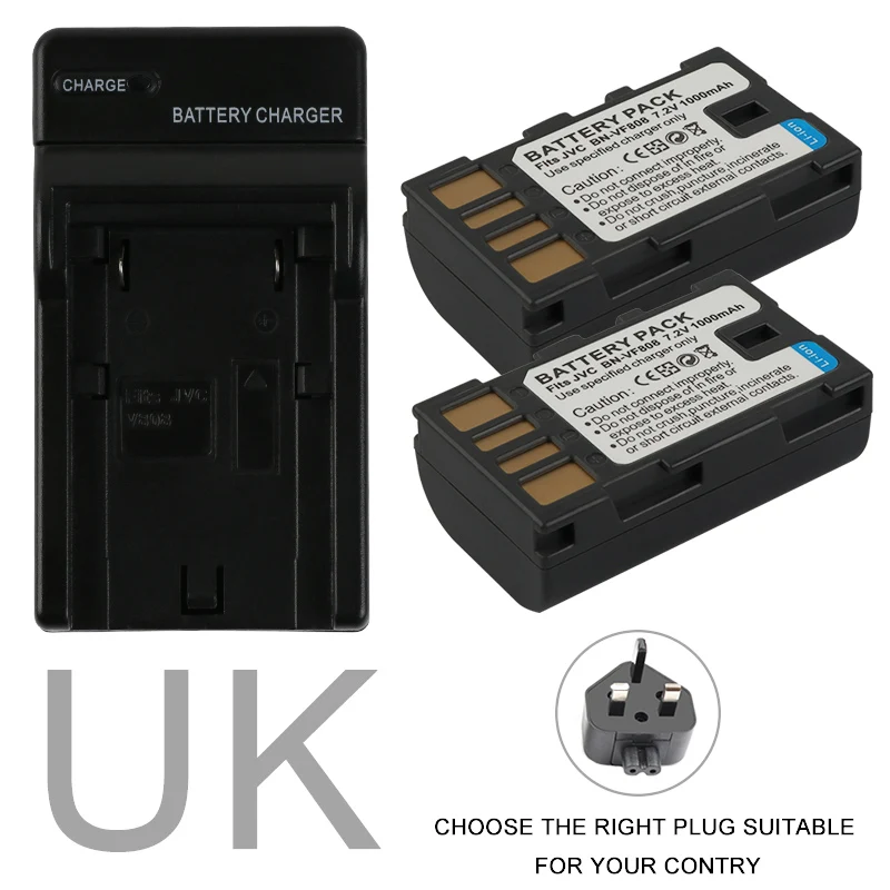 Титановый Электролитный электрод со случайно выбранным 1000 мА/ч, BN-VF823 BN-VF823U BN-VF815 BN-VF808 Батарея для JVC GZ-HD7 GZ-MG575 GZ-MG555 GR-D750 GR-D760 GZ-HD3 GR-D720+ Зарядное устройство - Цвет: UK