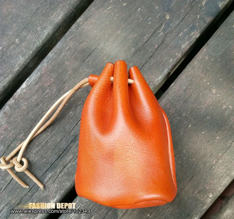 Genuine Leather Bucket Coin bag Real leather strawstring leather bag mini size (1)