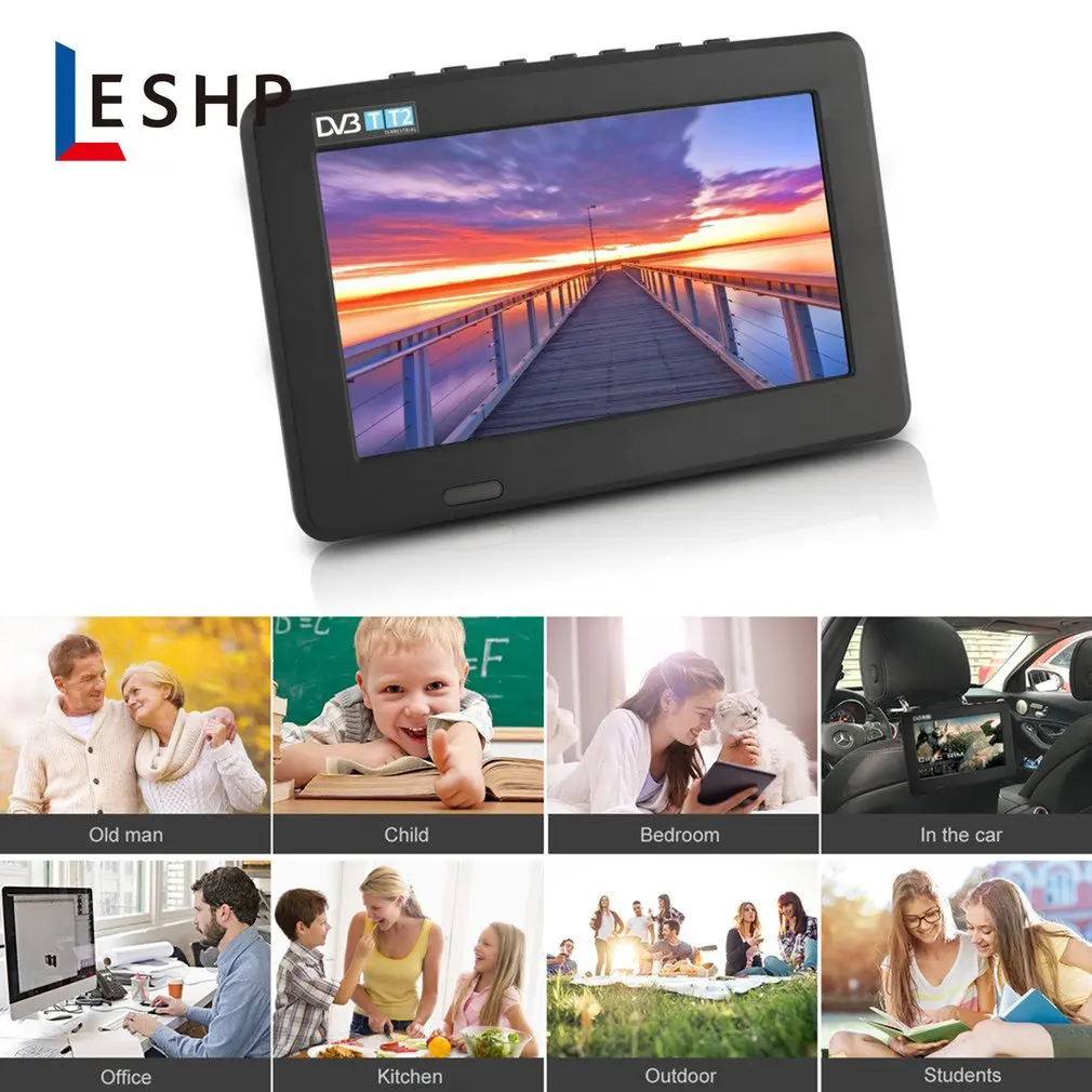 LESHP 7 дюймов HD 1080P Портативная светодиодная hd-панель драйвер цифровой сигнал и аналоговый ТВ плеер широкоформатный ЖК-дисплей D7-ATSC