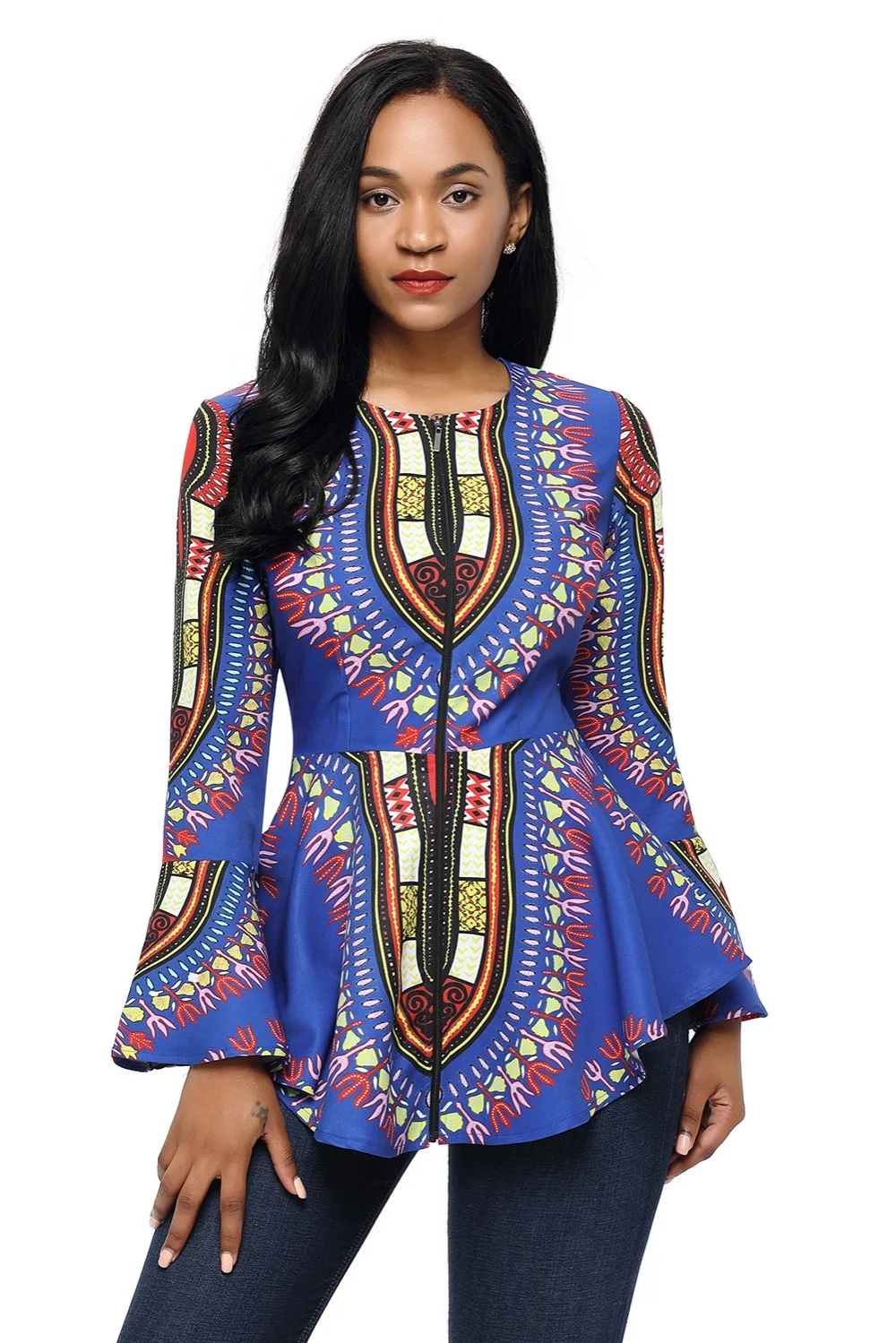 S 2XL O Neck Women Blouse Sale Long Sleeve African peplum Top Print