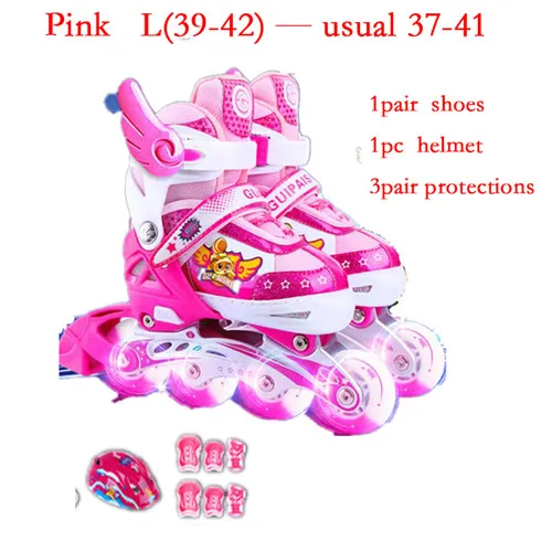 Роликовые коньки, обувь для катания на роликах для детей, детские шлемы, защита колена, регулируемые мигающие колеса - Цвет: Pink Set --L