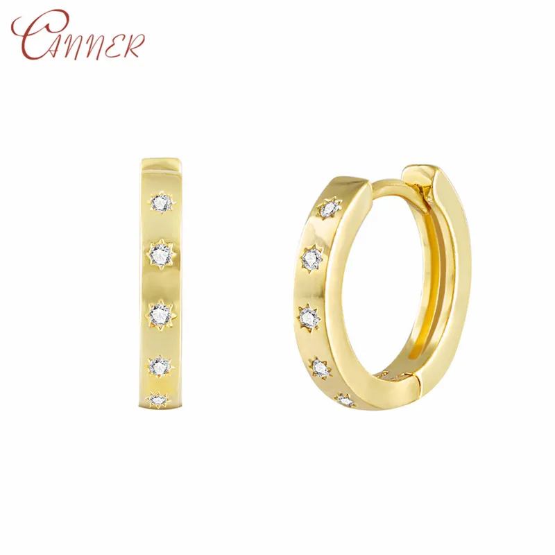 

CANNER Round Hoop Earrings for Women Statement CZ Crystal Small Huggie Earrings Minimalist Circel Earings Fashion Jewelry Gifts