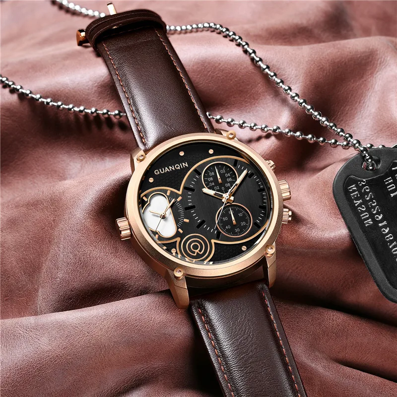 2018 GUANQIN кожа Наручные часы для Для мужчин брендовые Роскошные Часы хронограф миллисекунды Водонепроницаемый Для мужчин S кварцевые