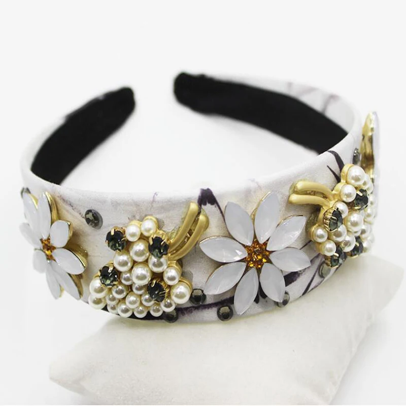

Pearl flash gem sun flower leaves with rhinestone headbands court aristocratic hair accessories