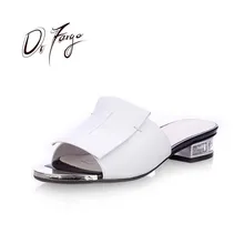 DRFARGO/Летняя Высококачественная обувь из натуральной кожи на квадратном каблуке; женские босоножки; женская обувь на плоской подошве; цвет белый, черный; женские шлепанцы с открытым носком; 43