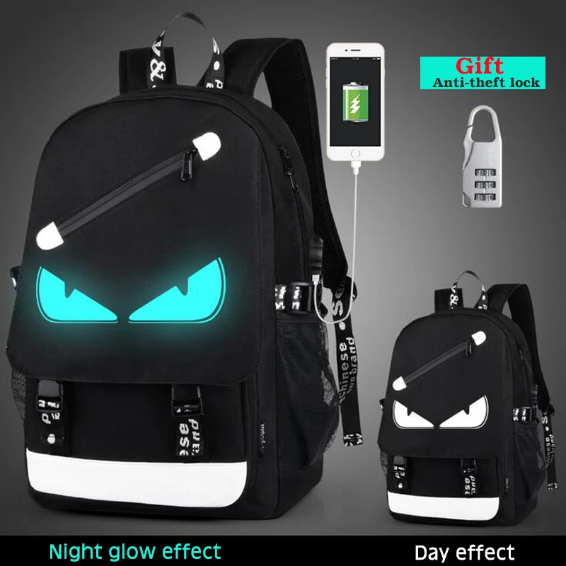2018 hombres de la manera Mochila adolescentes Luminous School bolsas Anti-thief Mochila carga USB portátil mochilas viaje Mochila Masculino