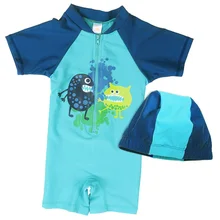 2016 New Boys UV Safety Swimsuit Bathing Swimming Swimsuit Swimwear (UPF50+) Swimsuit Seaside Surf Clothes for 2-8Y with Hat