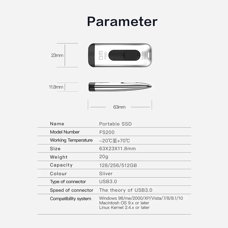 DM FS200 External PSSD 64/128/256GB Portable Solid State Flash Drive PC External Solid State FLASHDrives USB3.1 pen drive DM FS200 External PSSD 64/128/256GB Portable Solid State Flash Drive PC External Solid State FLASHDrives USB3.1 pen drive