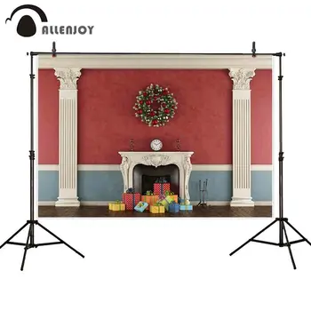 

Allenjoy Vinyl photocall backdrop christmas tree fireplace gifts red wall new year photocall background new original backprop