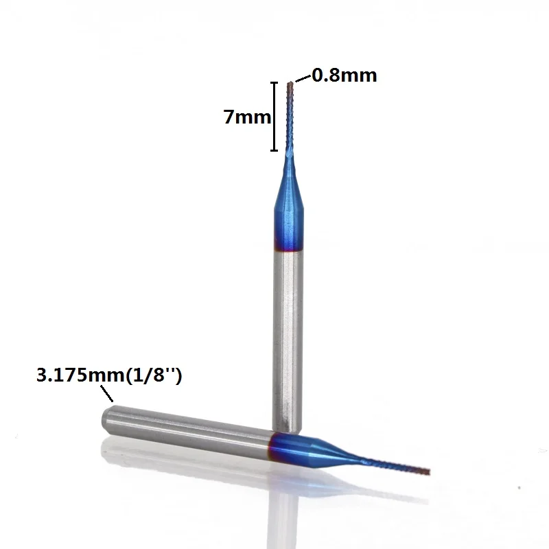 XCAN 10 шт. 0,8 мм Карбид с голубым покрытием кукурузы фрезы PCB фрезы для дерева/металла фрезерование гравировка Концевая фреза