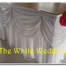 2шт 21ft широкий x 29 ''высокий шелк льда стол плинтус с Swag для украшения свадебного стола с металлическими зажимами белого цвета