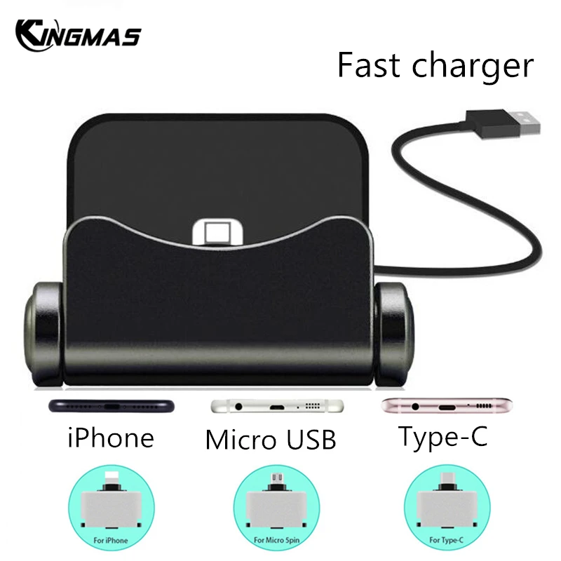 

Kingmas Android Mobile Phone Charger Base Micro USB Type C Fast Charging Dock Station For iPhone X Samsung Note 9 Xiaomi Huawei