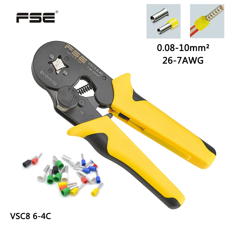 

VSC8 6-4C 0.08-10mm^2 26-7AWG Adjustable Precise Crimp Pliers Tube Bootlace Terminal Crimping Hand Tool HSC 8 6-4C