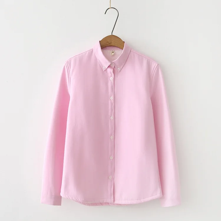 Женская рубашка, Осень-зима, карамельный цвет, берберский флис, утолщенные хлопковые блузки, женская теплая рубашка с отворотом, OL Blusas, топы - Цвет: Розовый