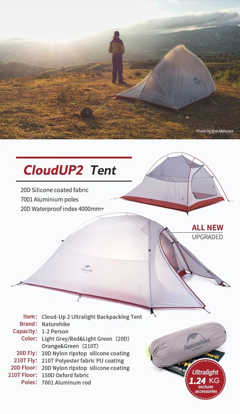 Naturehike Cloud Up 2 человек Сверхлегкий Палатка для кемпинга лучшее оборудование для кемпинга новая версия