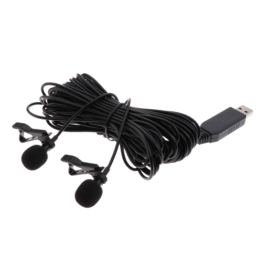Universal USB Plug Mini Clip-on Microphone Dual Head Mic for Online Karaoke Live Video Recording Interview Accessory 6m