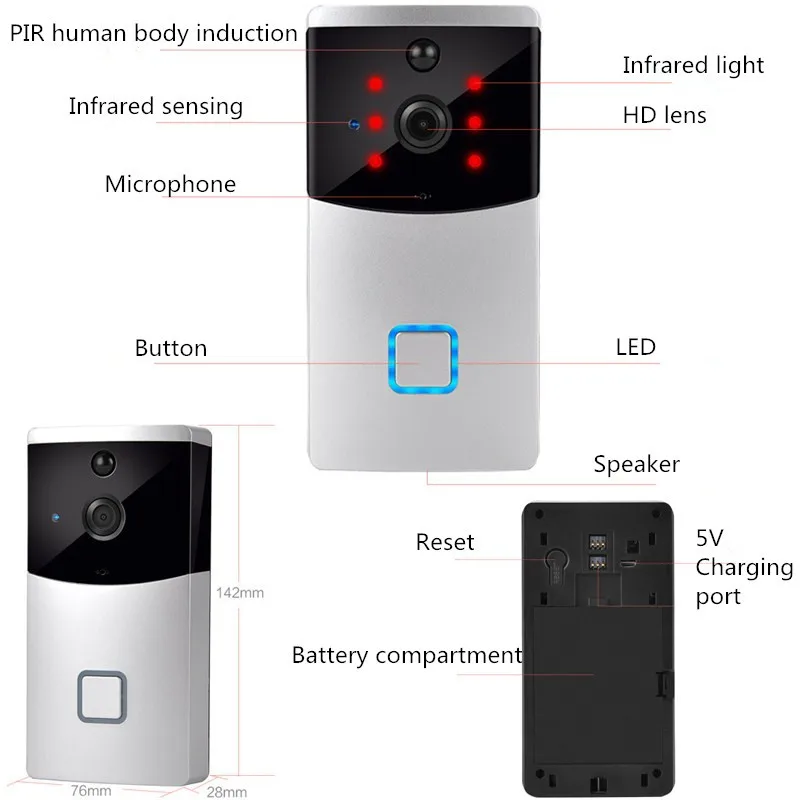 WiFi умный видеодомофон дверной звонок камера Двусторонняя аудио ночное видение PIR детектор движения сигнализация беспроводной домашний дверной звонок безопасности
