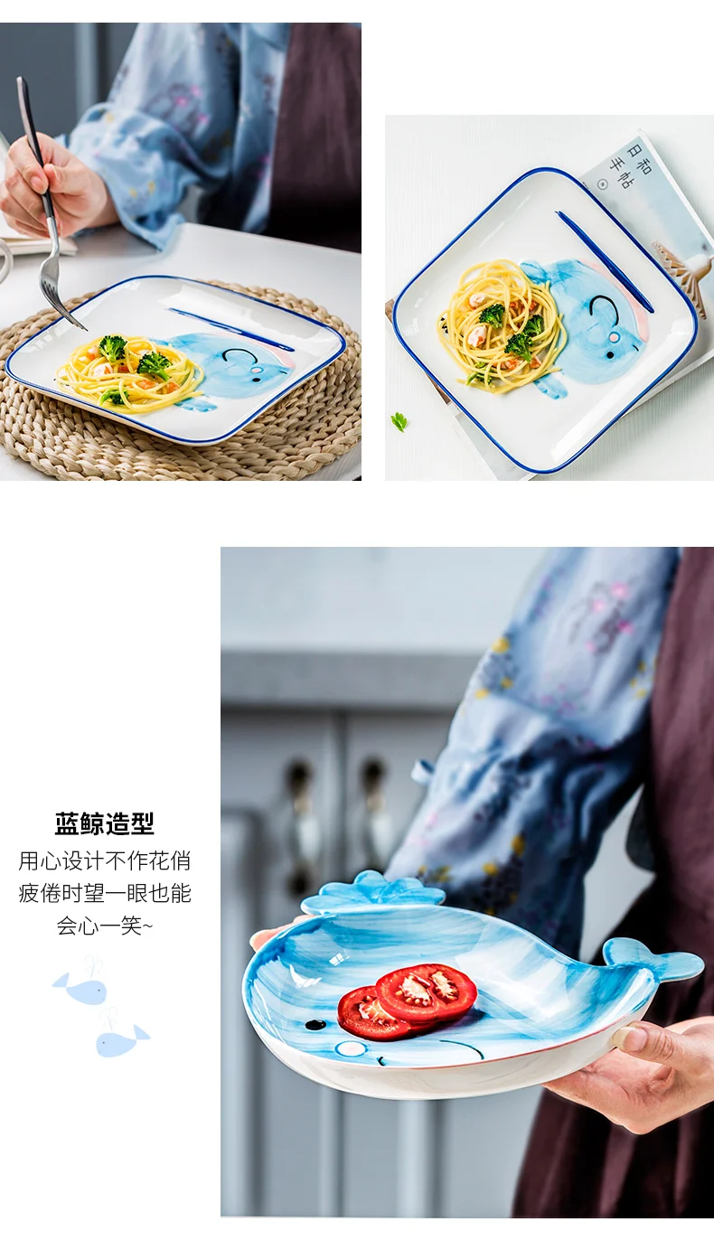 Милая тарелка для салата с Китом из мультфильма, Детская керамическая посуда, тарелка для завтрака, креативная чашка русалки, Голубой ангел CL121811