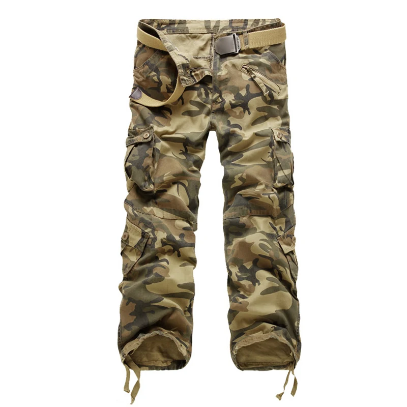 Новинка мужские брюки карго для мужчин военные прямые брюки повседневные хлопковые камуфляжные длинные штаны Плюс Размер 28-40