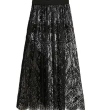 Женская плиссированная летняя юбка тонкая сетчатая кружевная юбка с тюлем Jupe Jemme белая черная юбка с высокой талией сексуальная открытая Макси Длинная юбка DV236
