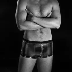 Сексуальная Боксер Штаны сексуальное мужское нижнее белье молния открытым промежность искусственной кожи угол нижнее белье боксер мужчин