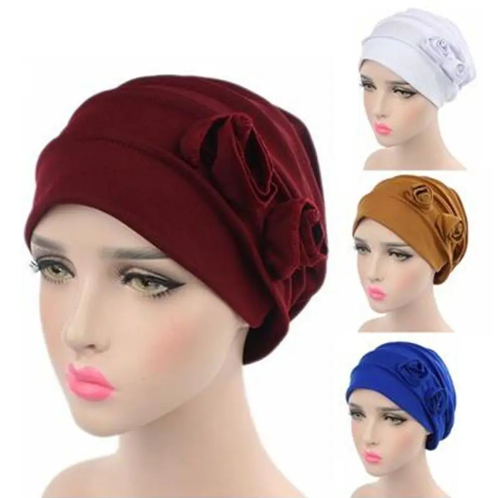 NEW Fashion Retro Women Hats Two Flower Beanies Hats Turban Hats Hair ...