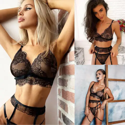 

Sexy Lingerie Lace Bra G-string Thong Set Babydoll Sleepwear Underwear Nightwear