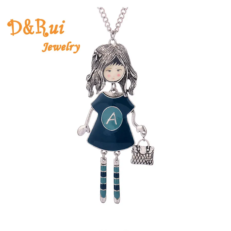 

Enamel Necklace Pendant New Lovely Doll Necklace Pendant Long Chain New Fashion Jewelry For Women Girl accessories Gift Necklace