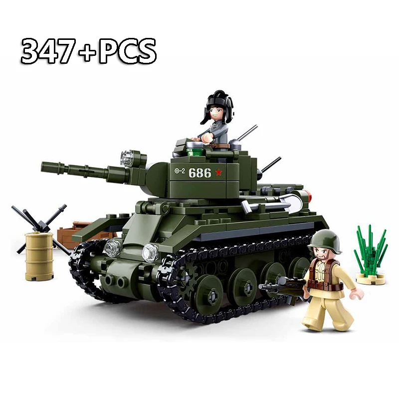 

347PCS World War 2 Military Vehicle Tank Set Weapon Model Building Blocks Compatible legoingly Army Educational toy for chidlren