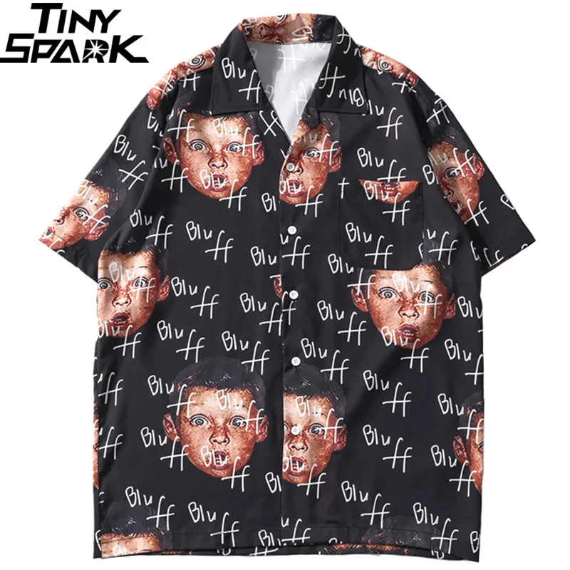 Acheter 2019 été chemise hawaïenne drôle enfant Hip Hop chemises Streetwear hommes Harajuku chemise décontracté hauts à manches courtes poche