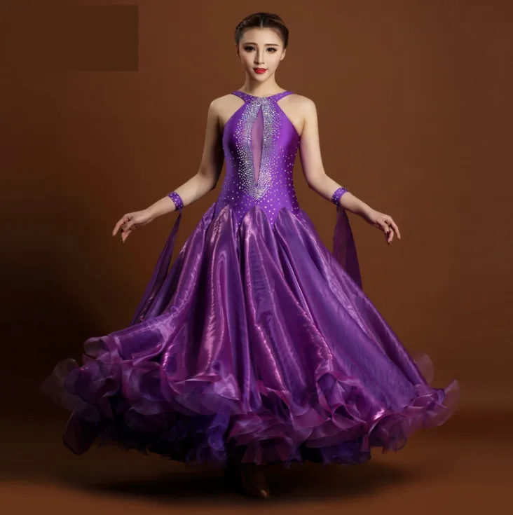Exquisite purple rhinestone ballroom dance competition dresses ballroom