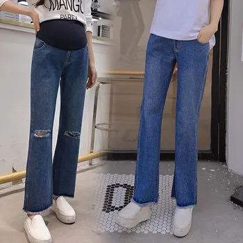

Maternity Women Spring Autumn Jeans Denim Ankle Length Boot Cut Adjustable Elastic Waist Pants Pregnancy Belly Care Trousers