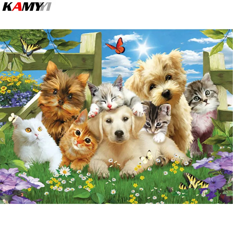 

3D Full Square Diamond Painting Embroidery Kit Garden Cat Dog Needlework Mosaic Cross Stitch Home Decor XY1
