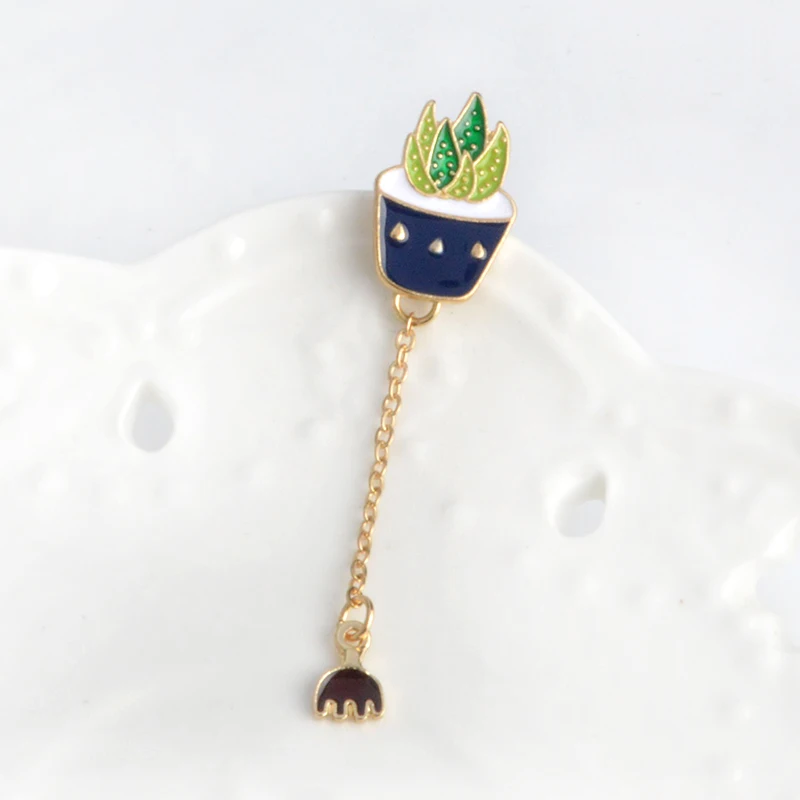 

Potted Plant Enamel Brooch Cactus Thermometer Water Kettle Rake Pin Chain Button badge Pin Denim clothes bag buckle Gift Jewelry