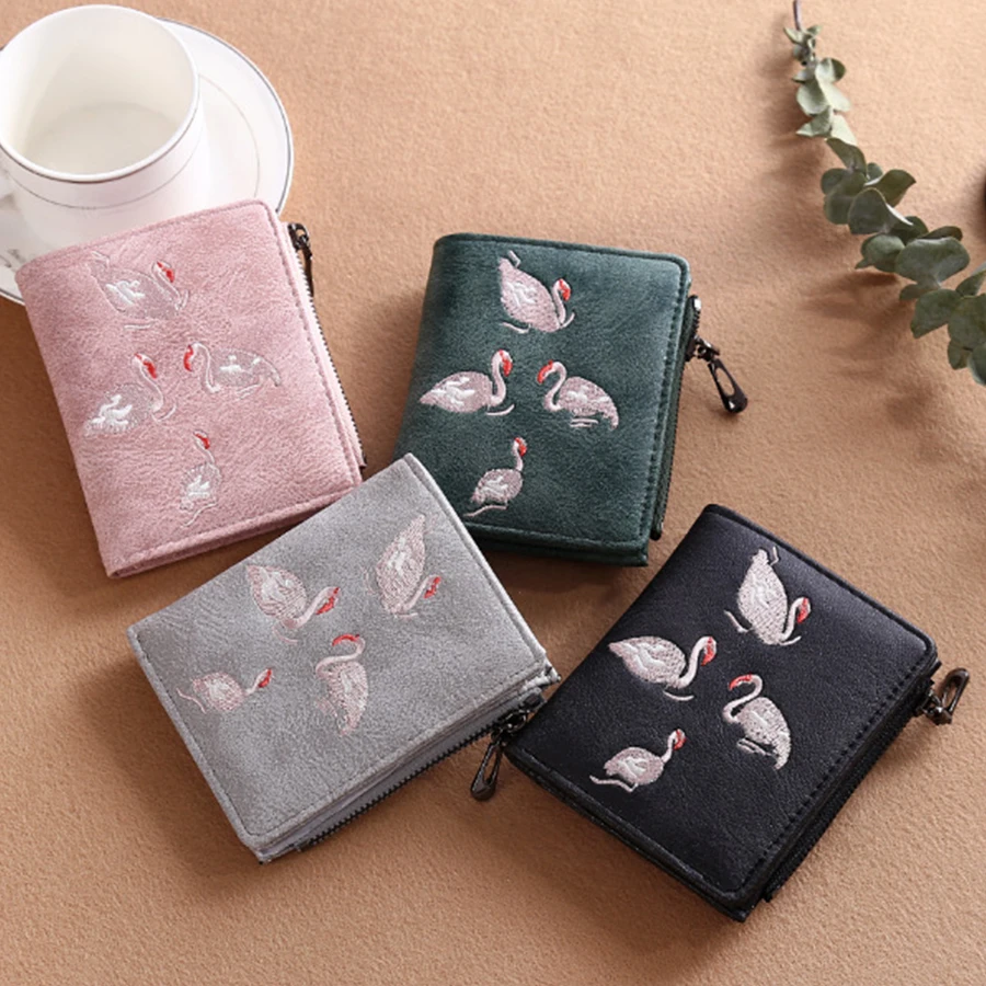 

Summer Women Embroidery Purse Animal Prints Women Mini Short Wallets Coin Purse Female Girl Hasp Zipper Purse Card Holder