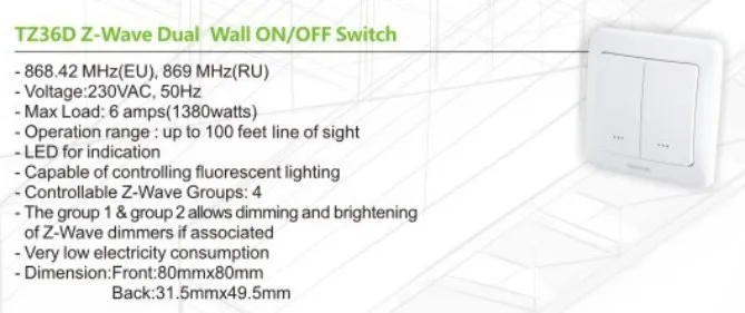 Умный дом интеллект Z-Wave на основе микро переключатель двойной TZ36D контролируется Iphone/android ЕС 868,42 МГц