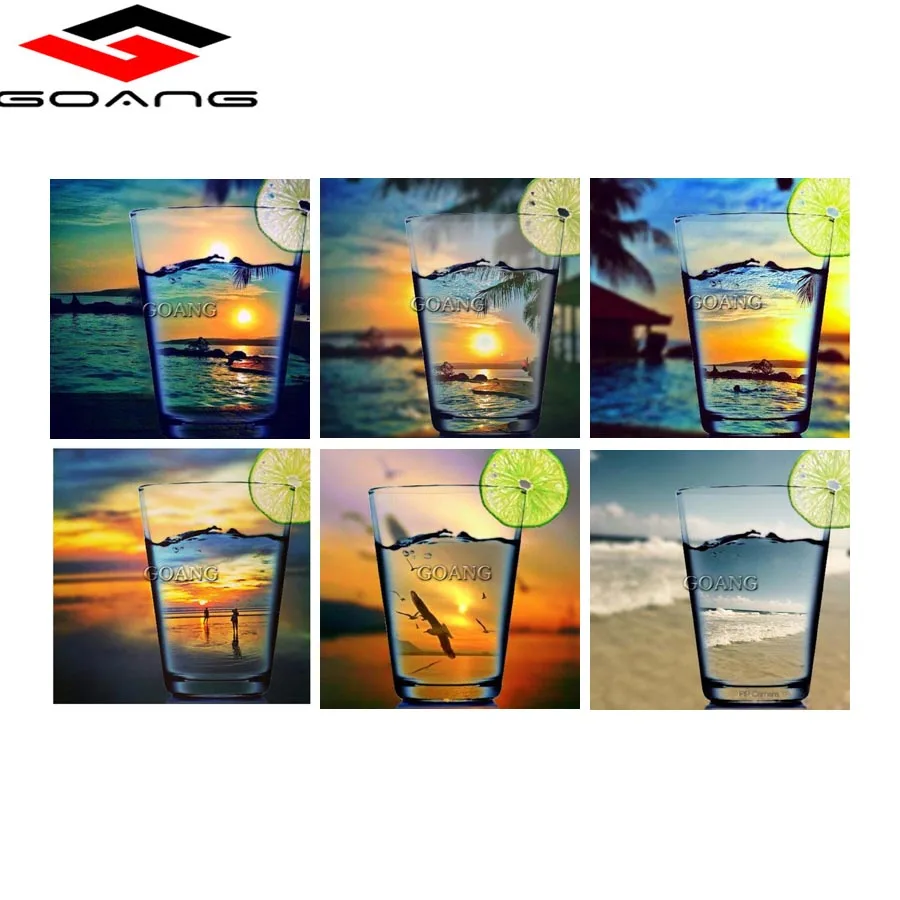 

DIY Diamond Painting Crystal Diamond Mosaic Landscape Sunset cup Cross Stitch square Drill Full Diamond Embroidery home Decor
