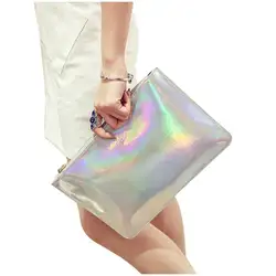 2018 Новая мода и высокое качество лазерной голографической Искусственная кожа Shine сумочка сумка клатч-конверт Вечерние белый