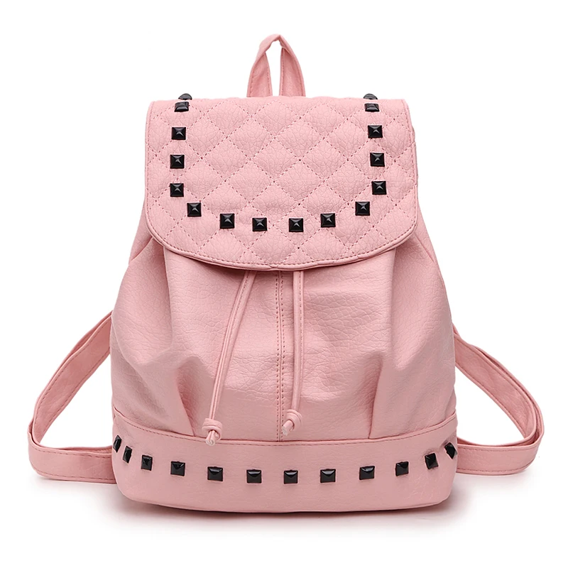 

Pu Rivets Leather Drawstring Bag Women Backpack With Fashion Women Backpacks For Teenage Girls School Female Black Bags