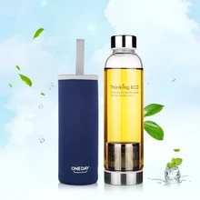 550 ML Meine Flasche Glas Tee-ei Wasserflasche Mit Edelstahl Filter Tragbare Sport Obst Flasche Mit Sleeve tee flaschen