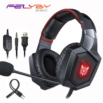 

FELYBY Gaming Headset Stereo Sound Headphones with Mic LED Light and Soft Memory Earmuffs & Noise Cancelling & Volume Control