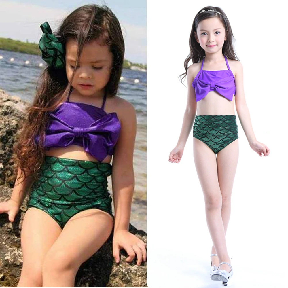 Toddler Baby Girl 2Pcs Swimsuit Cute Mermaid Bathing Suit Tassel Halter Shell Triangle Bikini Swimwear