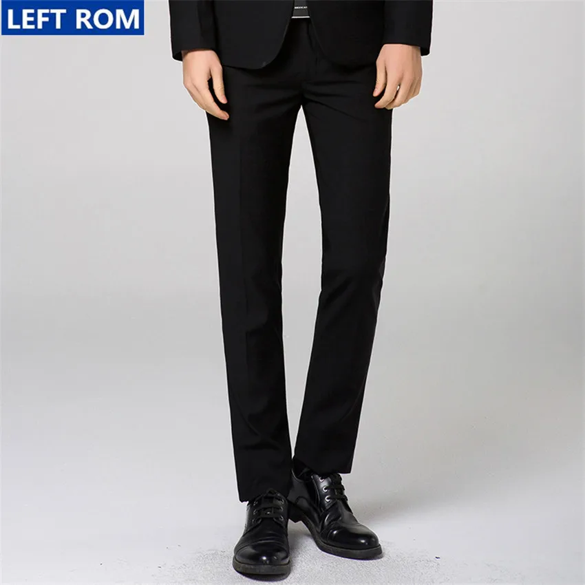 Чистого цвета мужские для костюмных брюк 28, 29, 30, 31, 32, 33, 34, 36, Темно-синие красный, серый черный Бизнес для свадьбы или торжественного случая, мужские брюки тонкий элегантный - Цвет: Черный