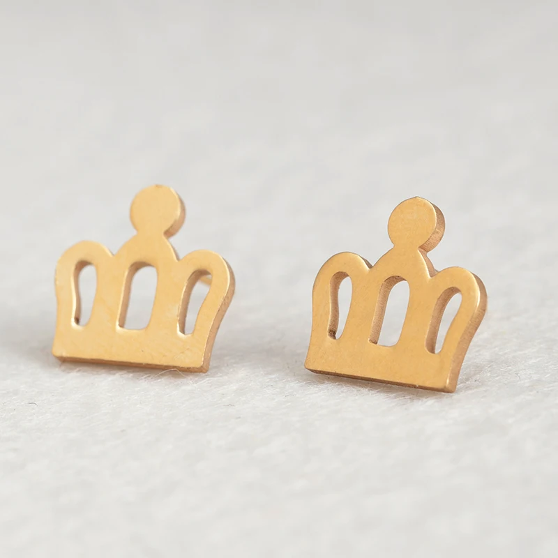 

Fashion Minimalist Jewelry Female Stainless Steel Golden Sliver colour Crown Stud Earrings Cute Mini Stud Earring For Girls