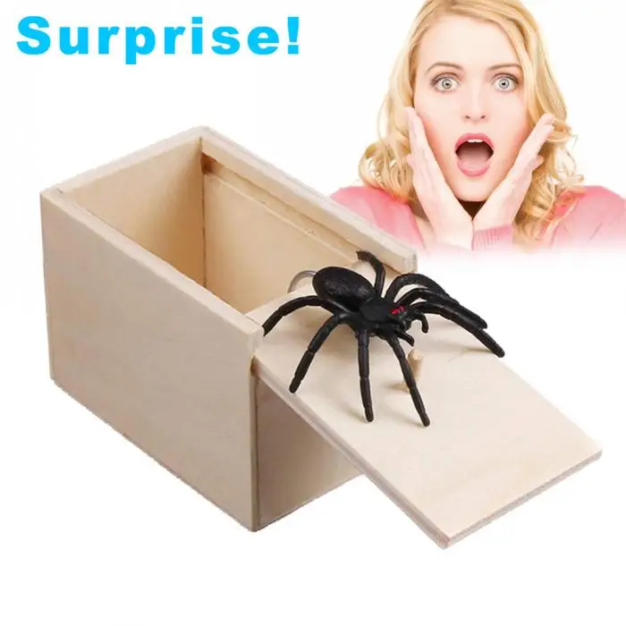Горячая 1 шт. деревянный шалость паук пугать Чехол Коробка шутка реалистичные Смешные сюрприз кляп игрушка